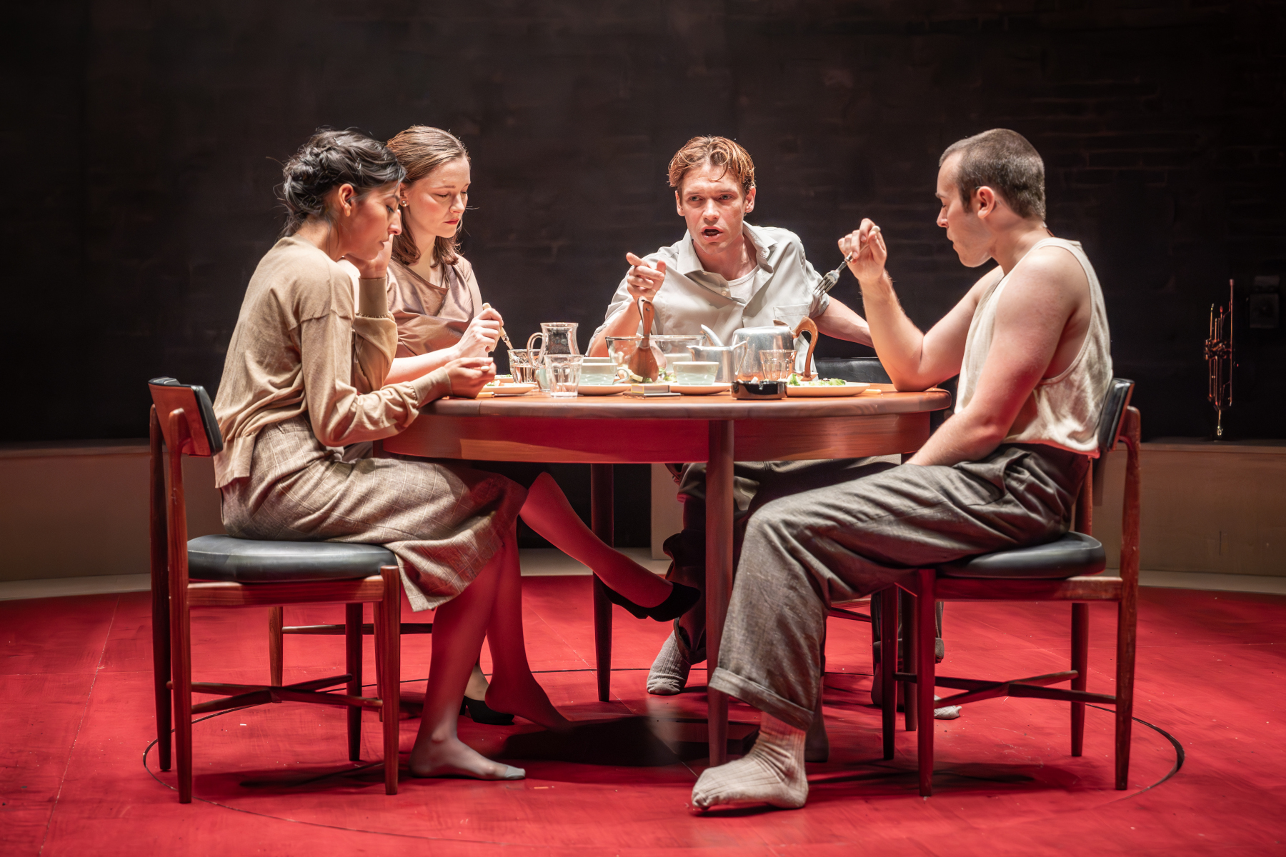 Almeida Theatre Look Back in Anger Ellora Torchia, Morfydd Clark, Billy Howle and Iwan Davies_Credit. Marc Brenner